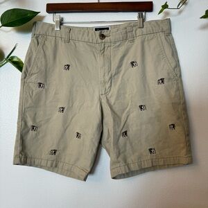 Club Room Men's Shorts Bull Dog Design Embroidered Khaki Classic Size 34